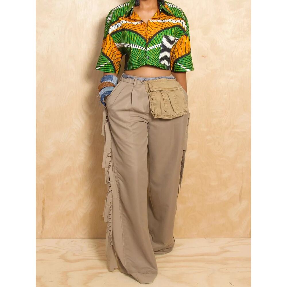 Wide-Leg Pants with Fringed Details